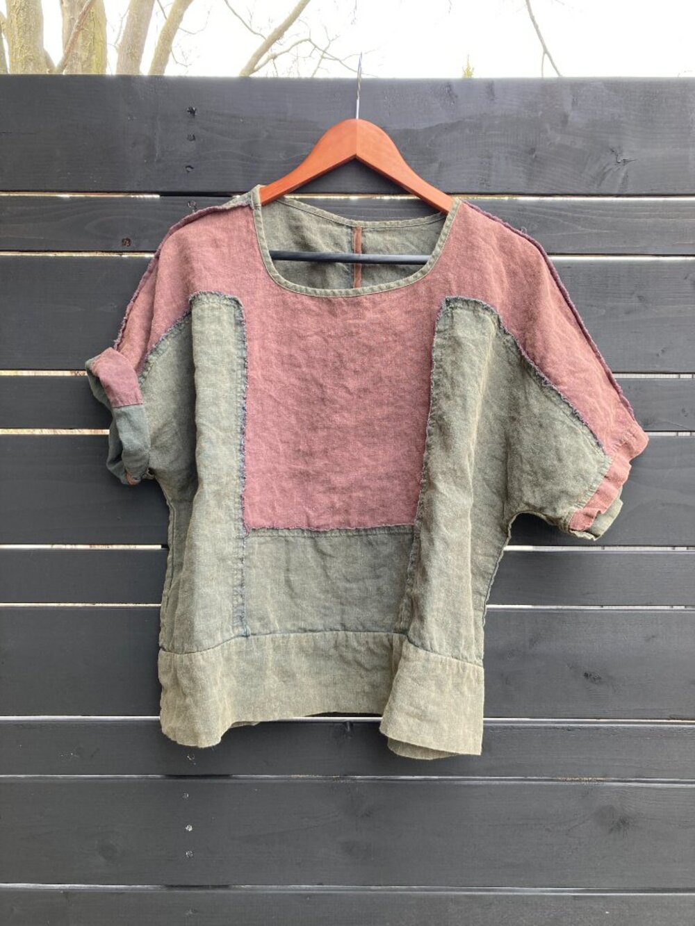 Solid Linen Summer Top, One Size (loose fit), Brown- Green